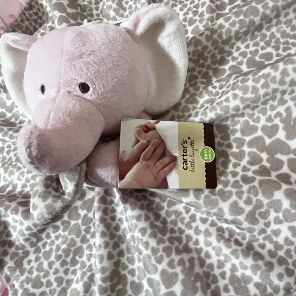 Carter's Pink Elephant Heart Cheetah Print Security Blanket Lovey Satin Trim NWT